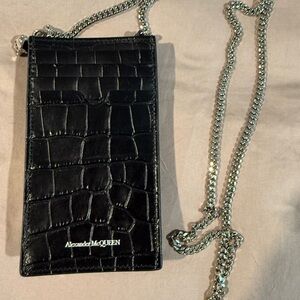 Alexander McQueen Black Croc Embossed Bag with Silver Chain